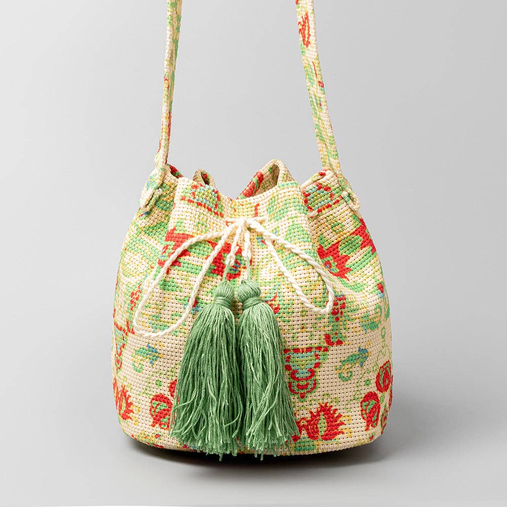 Vintage Print Bucket Shoulder Bag: FREE SPIRIT DREAMER Series: Boho & Free-People loving styles.