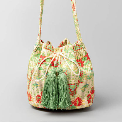 Vintage Print Bucket Shoulder Bag: FREE SPIRIT DREAMER Series: Boho & Free-People loving styles.