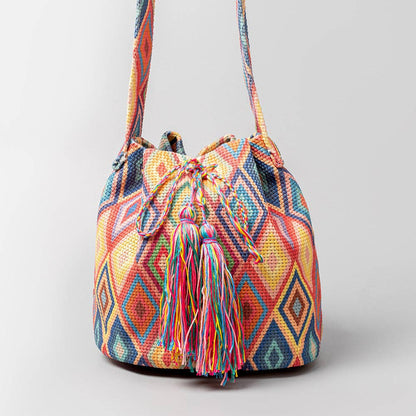 Vintage Print Bucket Shoulder Bag: FREE SPIRIT DREAMER Series: Boho & Free-People loving styles.
