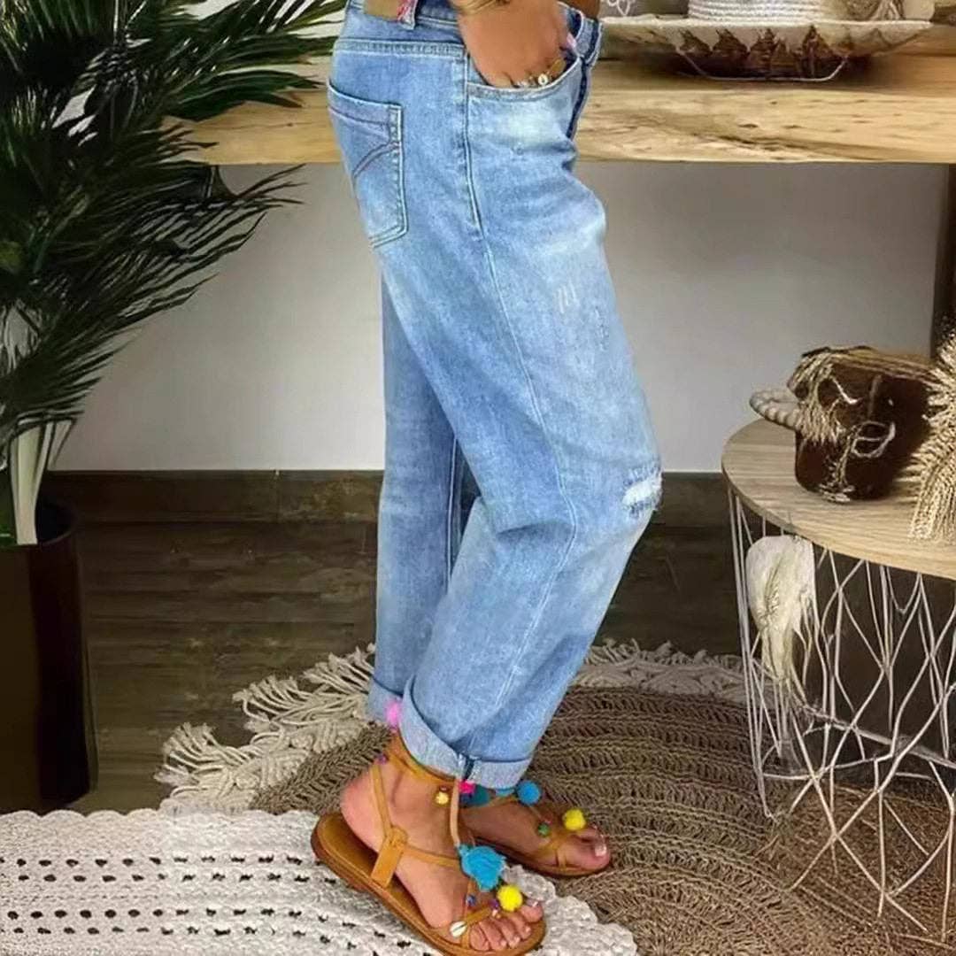 Loose Distressed traight Leg Pants: Montana Boho Western Spirit Fashion:
