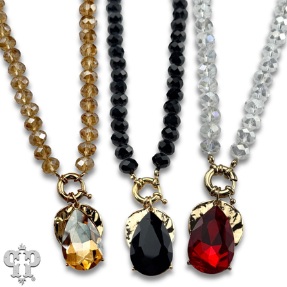 "Ripples of YELLOWSTONE" Jewelry: Large rhinestone teardrop necklace