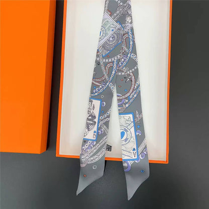 MULTI PATTERN SKINNY SCARF, Twillly Orange & Blue)