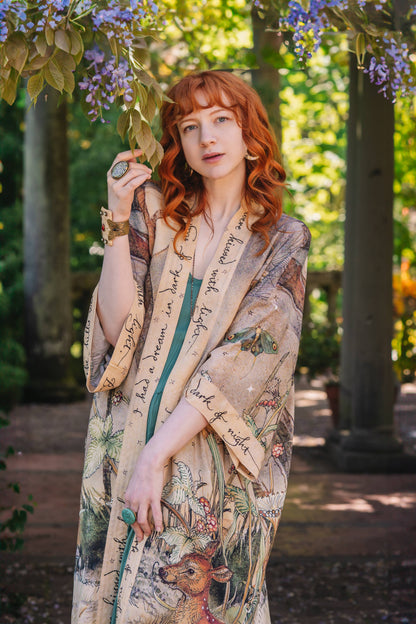 Duster: Lovelight Opera Duster Kimono Robe w/woodland deer & swallow