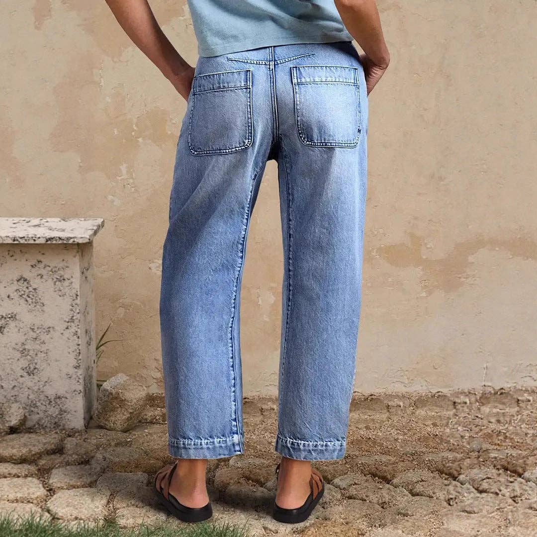 Casual Wide-Leg Stretch Denim Cropped Pants