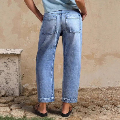 Casual Wide-Leg Stretch Denim Cropped Pants
