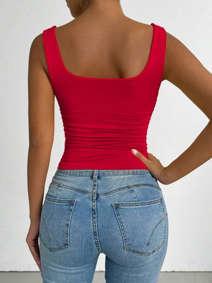 Everyday Basic Versatile Square neck stretchy tank top (Ruched sides; Very Slimming)