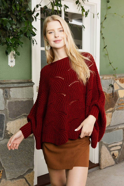 Ribbed Knit Pattern Poncho w/ Sleeves (Olive)