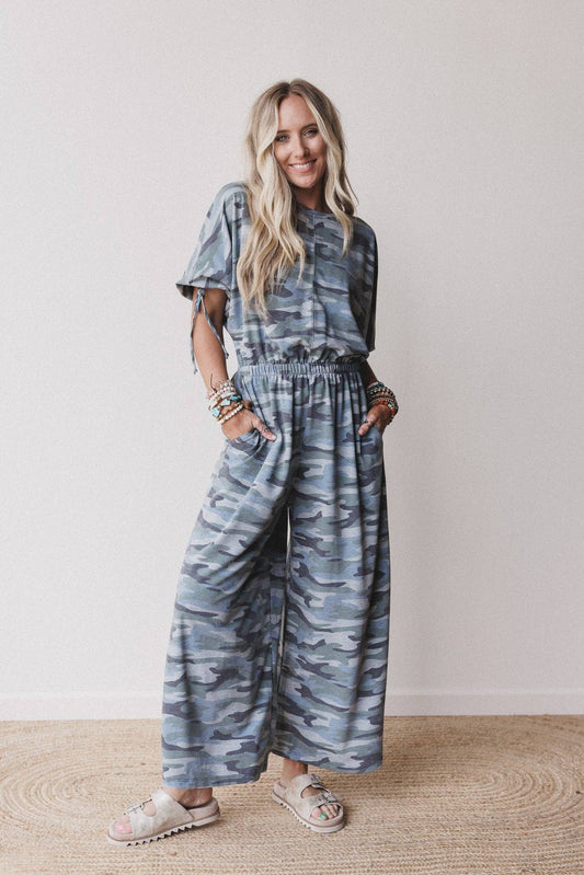 Casual Wanderer Series:Carolina Comfy Wide Leg Jumpsuit - Camo