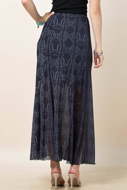 Montana Boho/Western Spirit Fashion:-REESE BOOTSTITCH PRINT A-LINE LINED MESH SKIRT