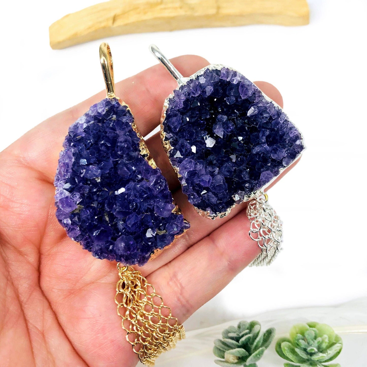 Amethyst Freeform Cluster Pendant Electroplated 24k Gold