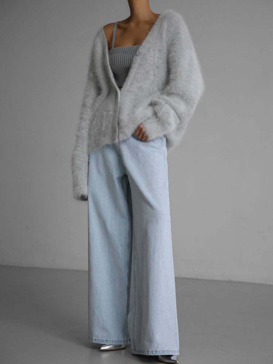 Be A Show Stopper: Cozy Faux Mink Knit Cardigan Loose Fit Soft Sweater