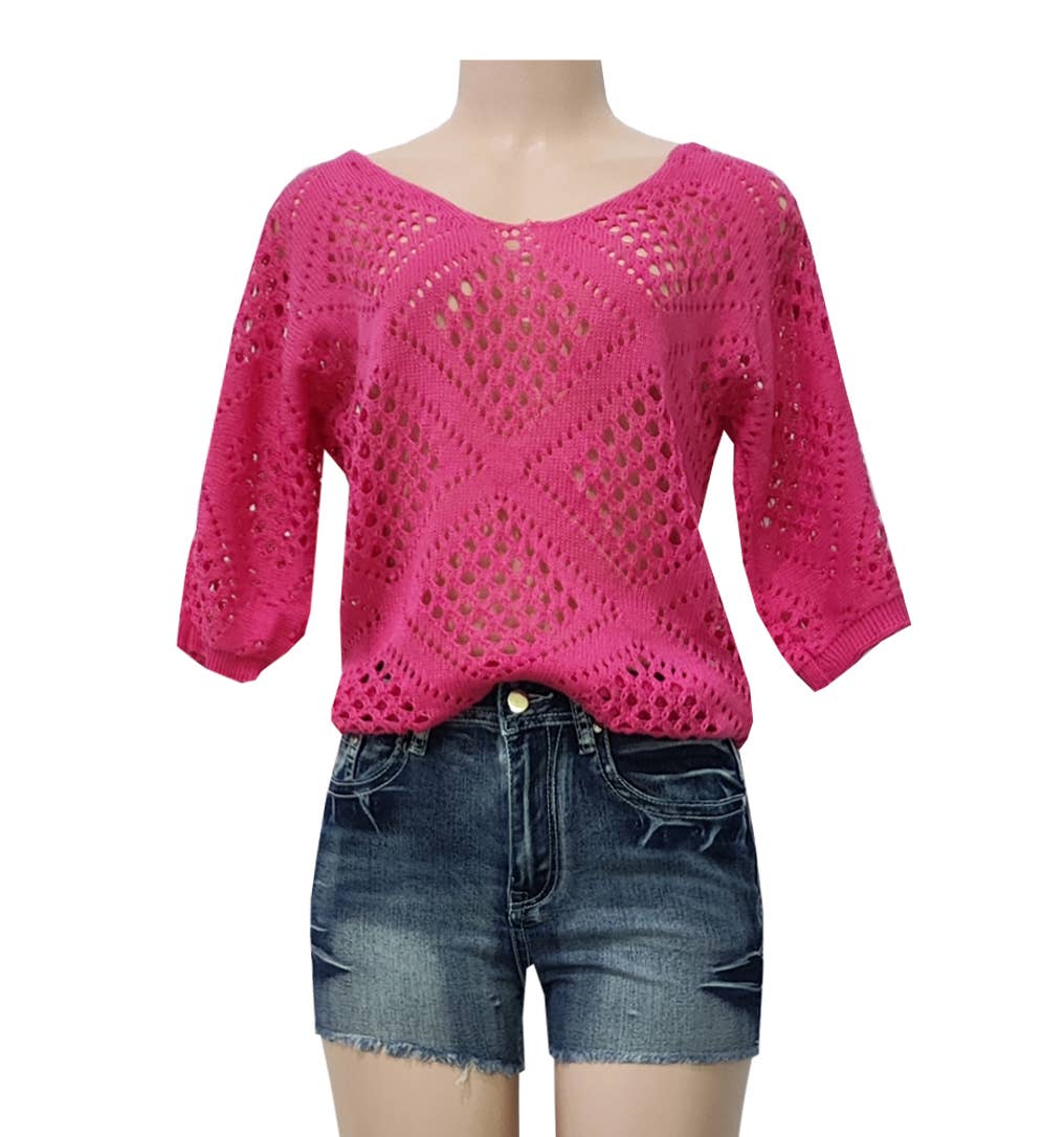 Bohemian Hollow Batwing Sleeve Crochet Poncho Top