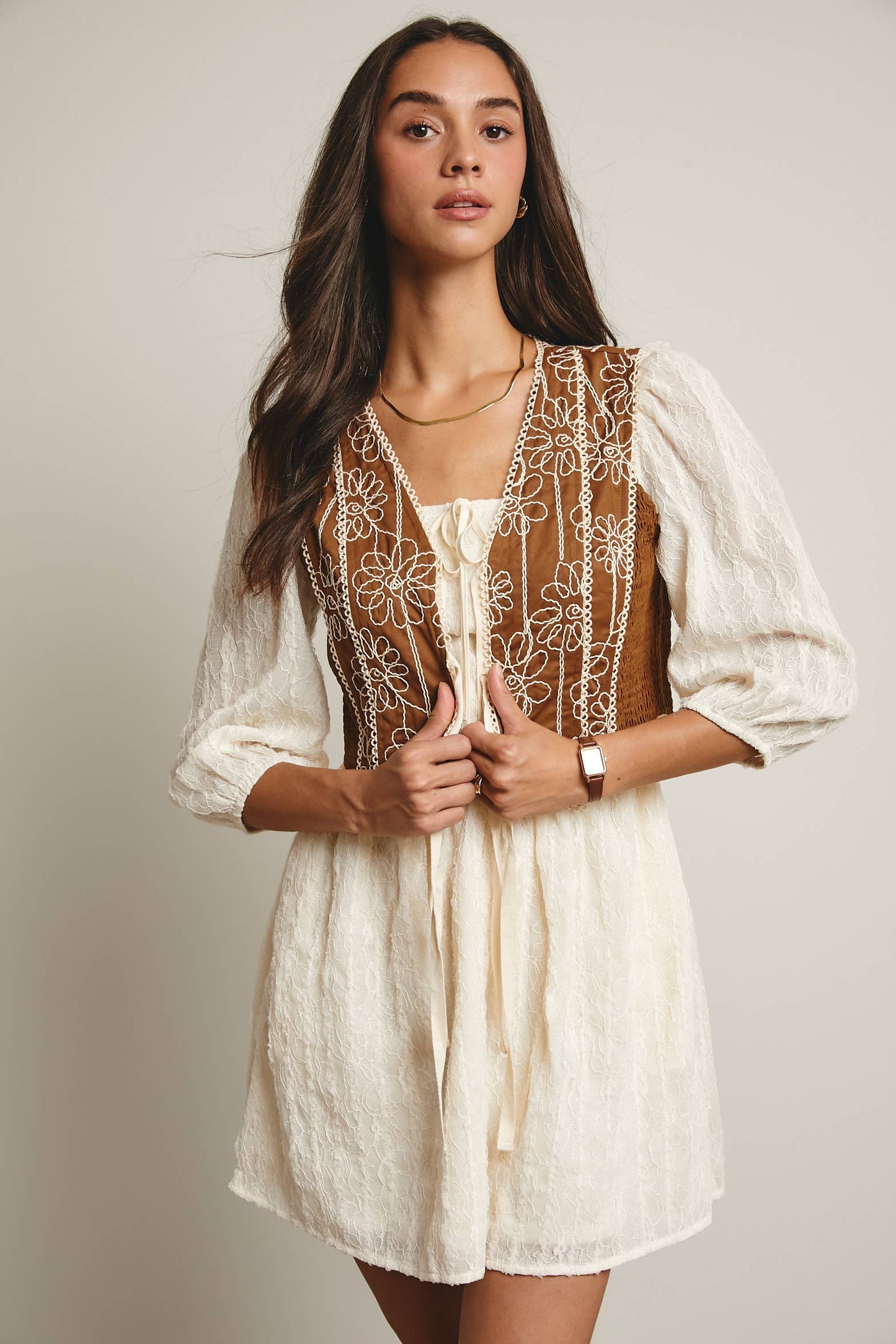Boho & Free-People loving styles. Embroidered Tie-Front Vest