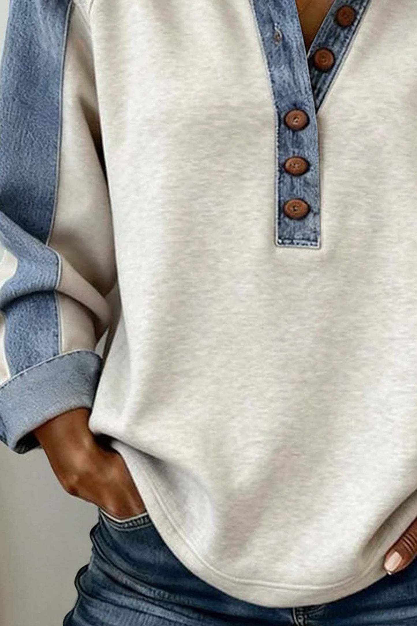 Montana Boho Western Spirit Fashion: Patchwork Collar Half Button Top