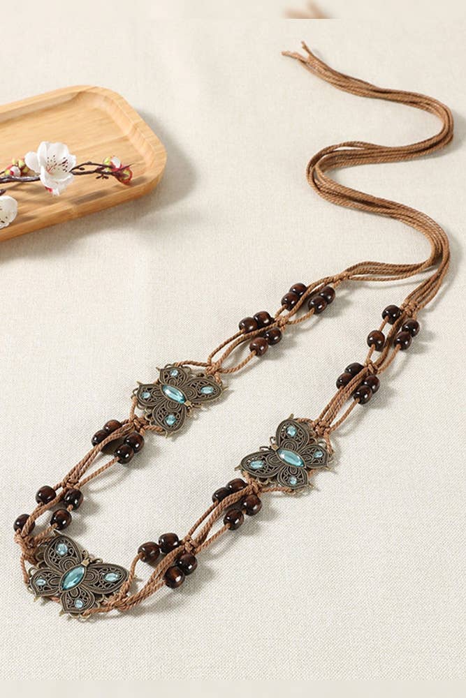 Boho Butterfly Pendant Cord Waist Belt