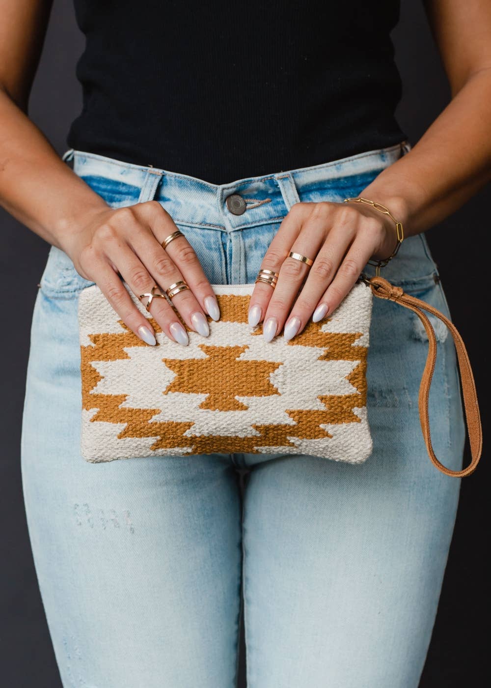 Montana Boho Western Spirit Accessories: Cream & Camel Aztec Wristlet