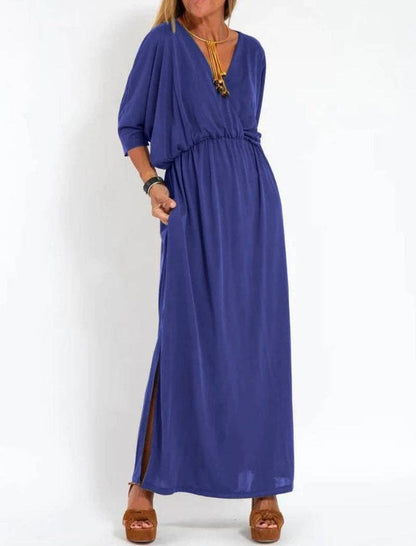 V-Neck Batwing Sleeve Maxi Dress with Pockets: Be A Show-Stopper—Simply IRRESISTIBLE