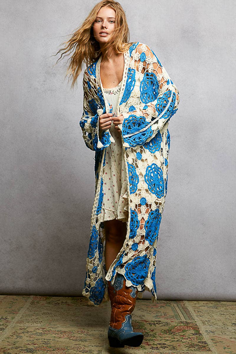 Maxi Long Sleeve Crochet Open Cardigan