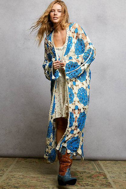 Maxi Long Sleeve Crochet Open Cardigan