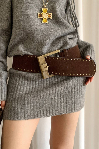 Wide Buckle Studded Belt