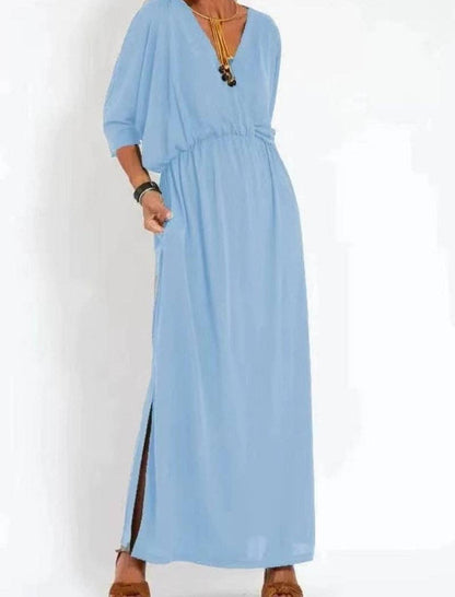 V-Neck Batwing Sleeve Maxi Dress with Pockets: Be A Show-Stopper—Simply IRRESISTIBLE