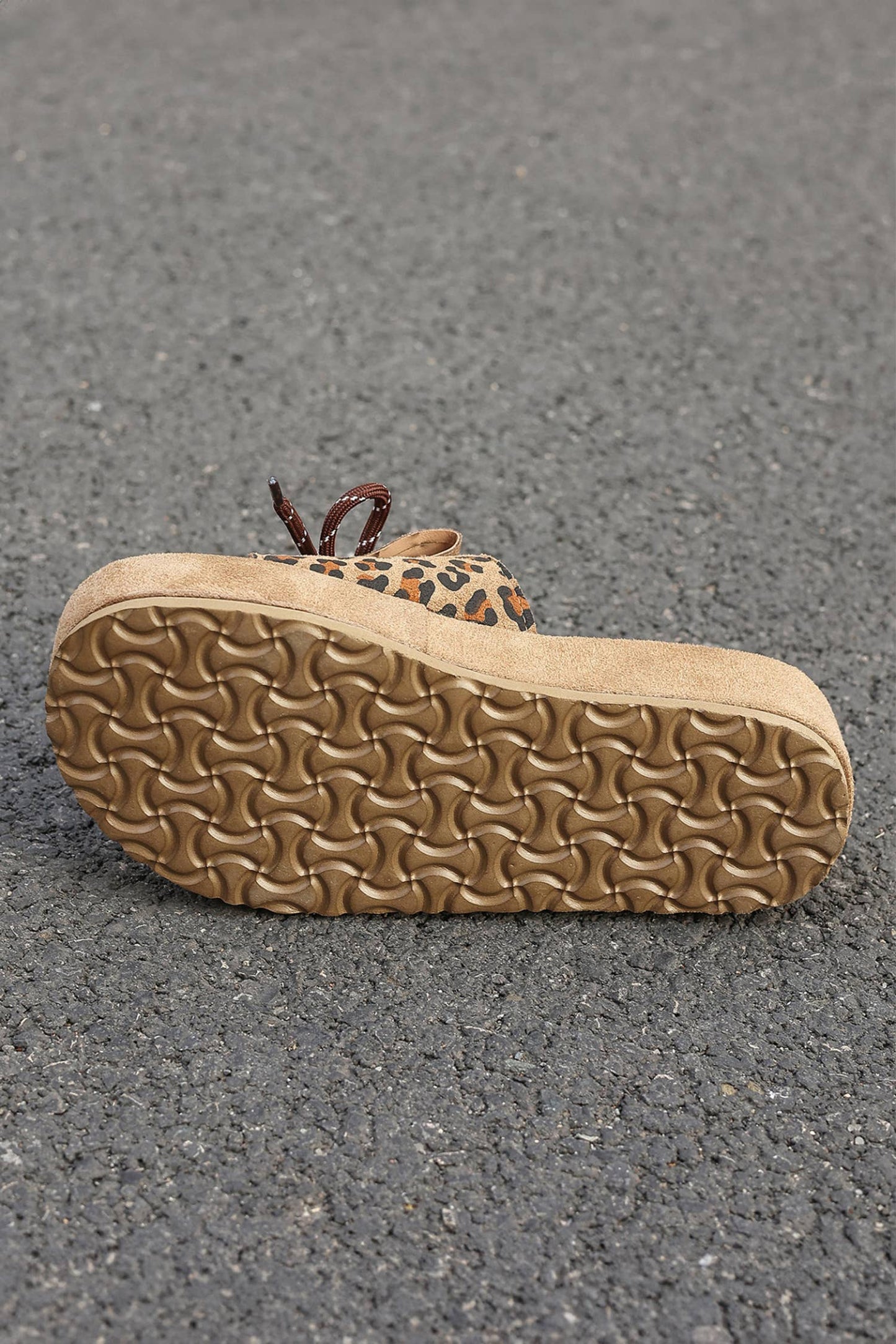 Montana Boho Western Spirit Shoes: Leopard Faux Suede; Lace-up Detail Platform Sandals