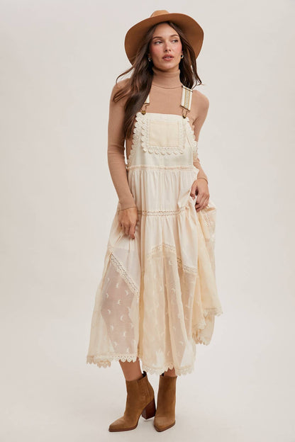 FREE SPIRIT DREAMER Series: LACE EMBROIDERED TULLE BIB MAXI DRESS