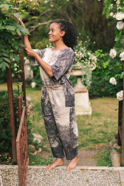 "Still I Rise"  Linen Cropped Artist Pant w/ Sunrise, Woman— FREE SPIRIT DREAMER Series: Boho & Free-People loving styles.