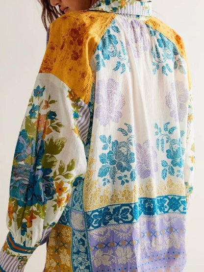 Bohemia Chic Vibe Floral (patchwork print button-up shirt)—Montana Boho Western Spirit Fashion: