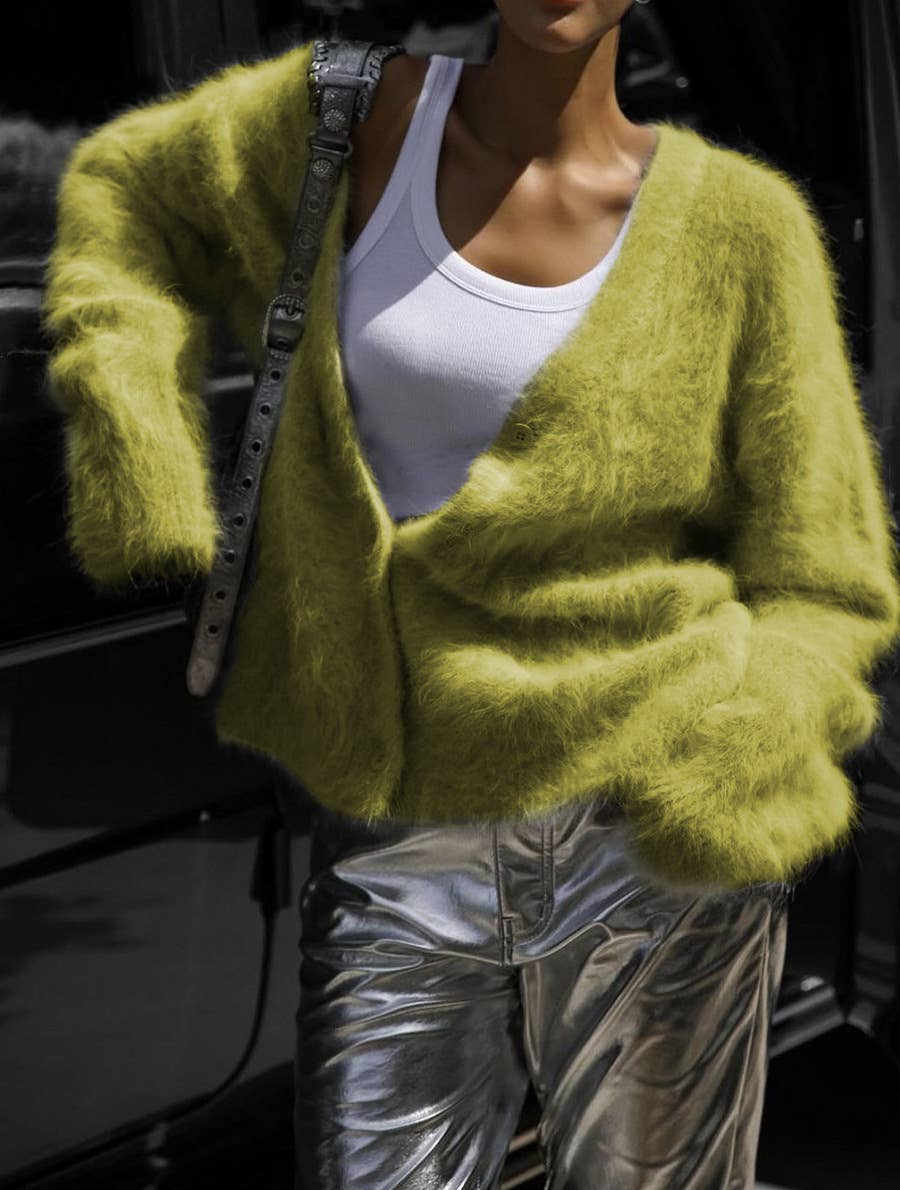 Be A Show Stopper: Cozy Faux Mink Knit Cardigan Loose Fit Soft Sweater