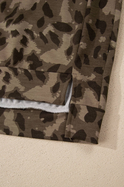 Casual Wanderer COMFY Series: Leopard Raw Seam Patched Pullover Drawstring Loose Pant Set