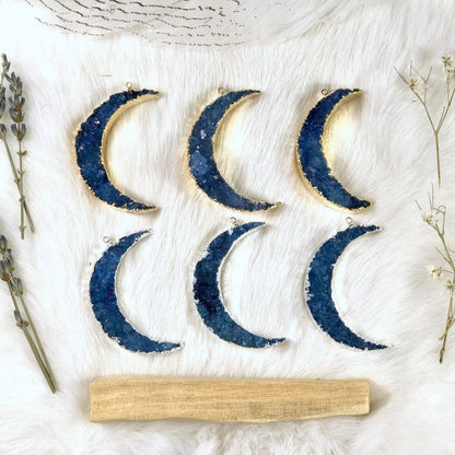 Druzy Moon Pendants with Electroplated 24k Gold/Silver Edge