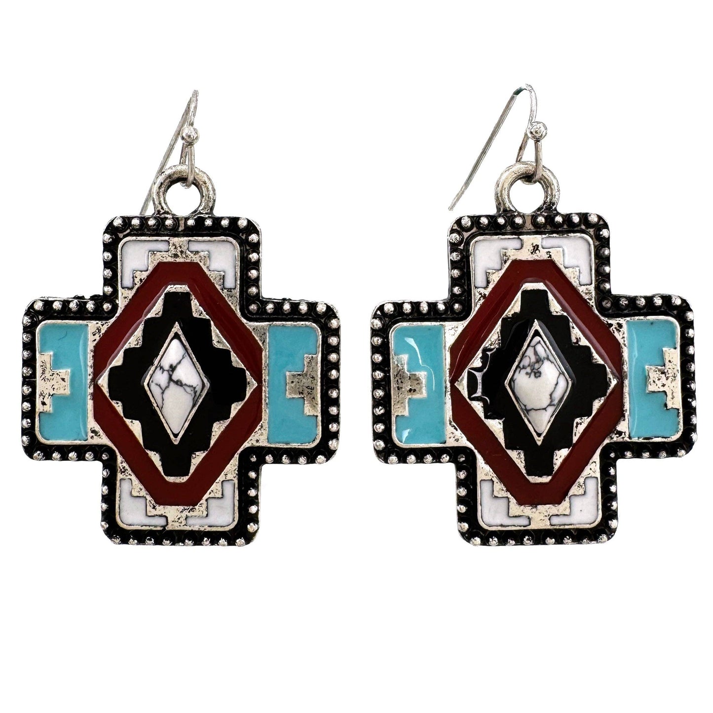 Montana Boho/Western Spirit Jewelry: Aztec Navajo Colored Square Cross Earrings