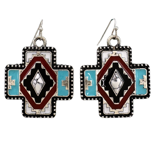 Montana Boho/Western Spirit Jewelry: Aztec Navajo Colored Square Cross Earrings