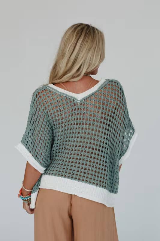 Love & peace open knit top short sleeve oversized crochet top