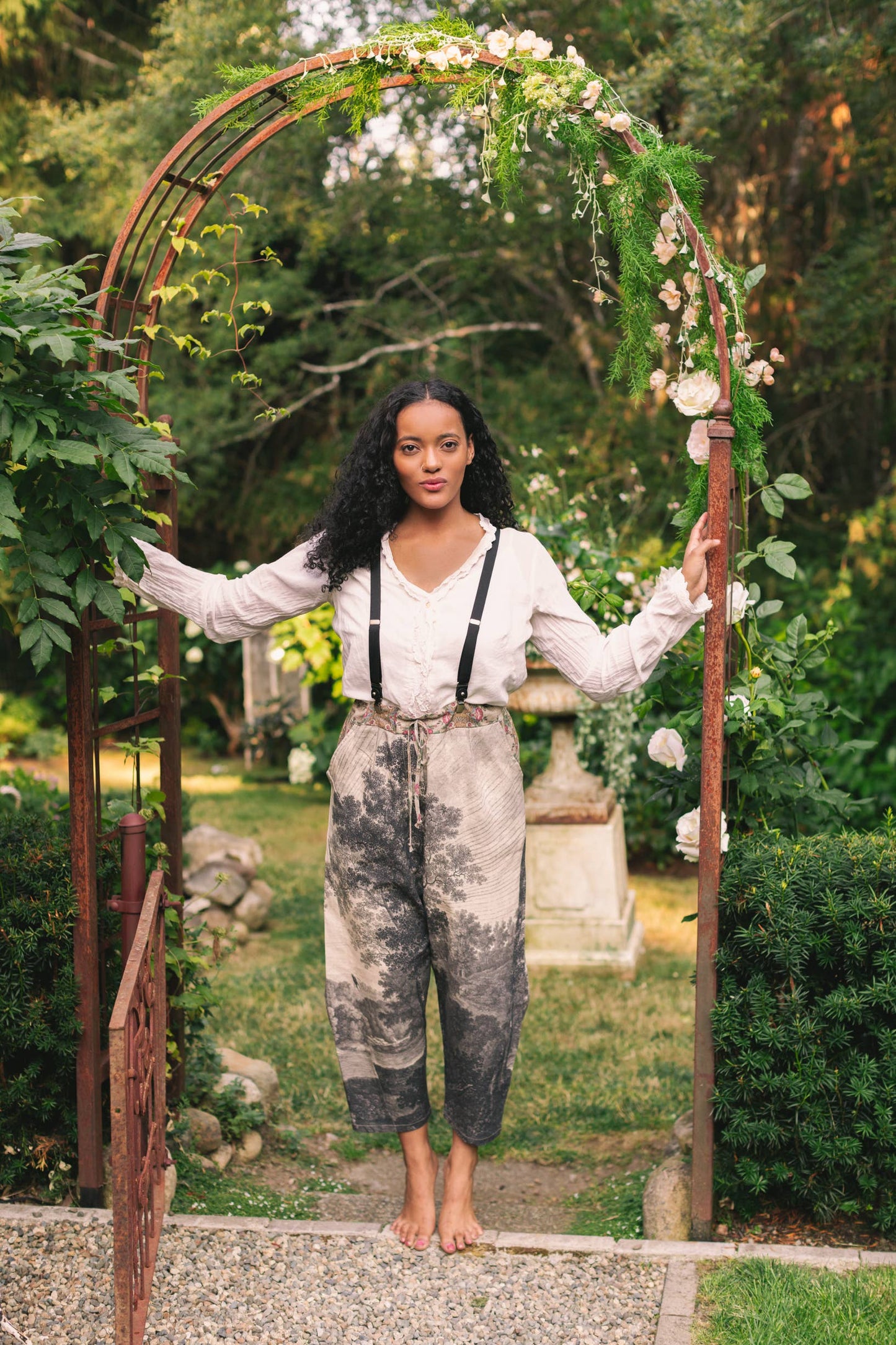"Still I Rise"  Linen Cropped Artist Pant w/ Sunrise, Woman— FREE SPIRIT DREAMER Series: Boho & Free-People loving styles.