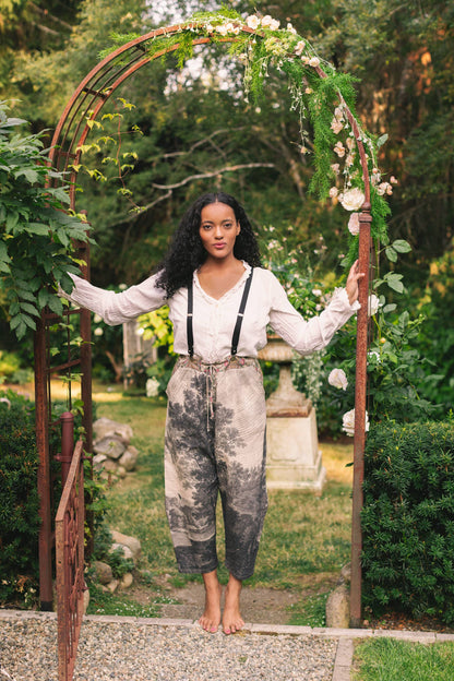 "Still I Rise"  Linen Cropped Artist Pant w/ Sunrise, Woman— FREE SPIRIT DREAMER Series: Boho & Free-People loving styles.