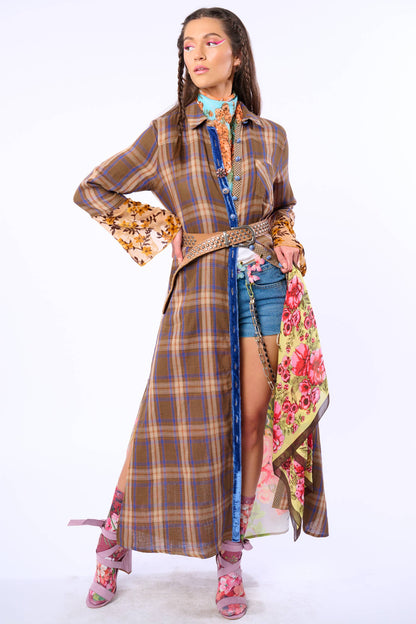 BoHo Fashion: Anna Button Up Shirt Dress | Plaid Maxi | Peacock Print