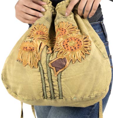 FREE SPIRIT DREAMER Series: Sunflower Design Drawstring Crossbody Bag