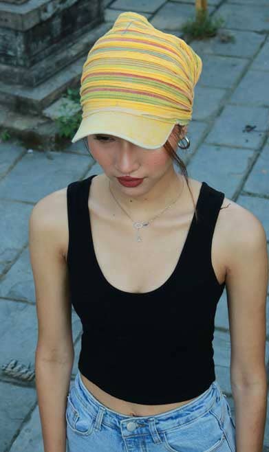 FREE SPIRIT DREAMER Series: Visor Cotton Cap With Striped Pattern, Yellow