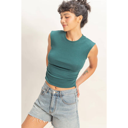 Ruched Waist Cap Sleeve Top