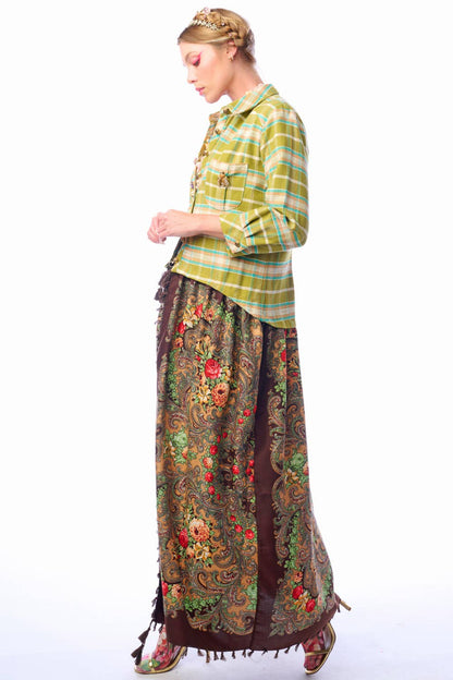 Boho Fashion:  Be the showstopper: Beatrice Maxi Shirt-Olive; Floral Shirt Duster