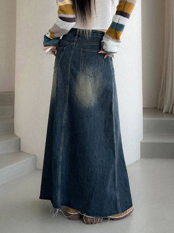 A-Line High Waisted Fringed Gradient Split-Joint Skirts: Montana Boho Western Spirit Fashion:
