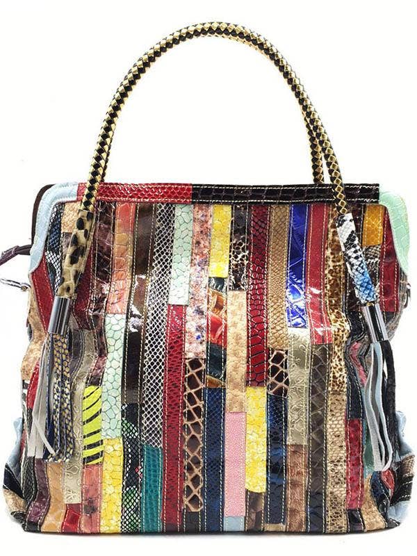 Montana Boho Western Spirit Fashion: This yummy fashion speaks to your boho western spirit, and this statement is a true Yellowstone-Vibe: Split-joint Striped Shoulder Sling Leather Bag