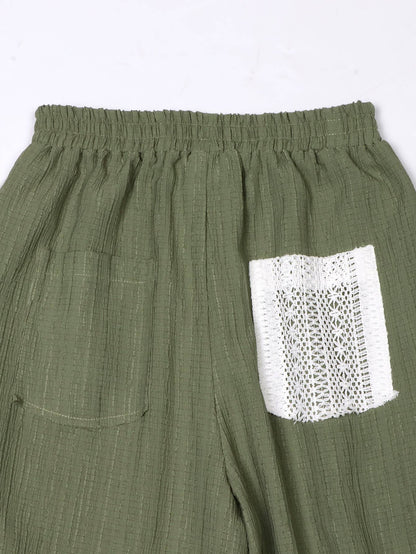 BOHO Vintage Western Lace Patchwork Drawstring Pants (Green)