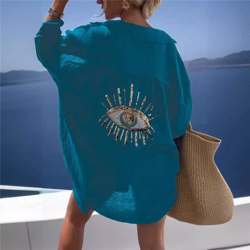 FREE SPIRIT DREAMER Series: Long Sleeve Shirt Embroidered Sequin Eye