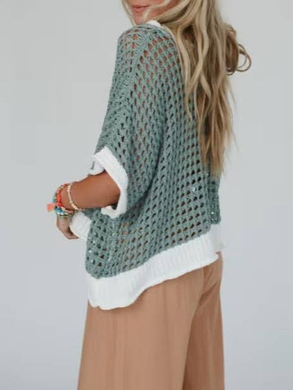 Love & peace open knit top short sleeve oversized crochet top