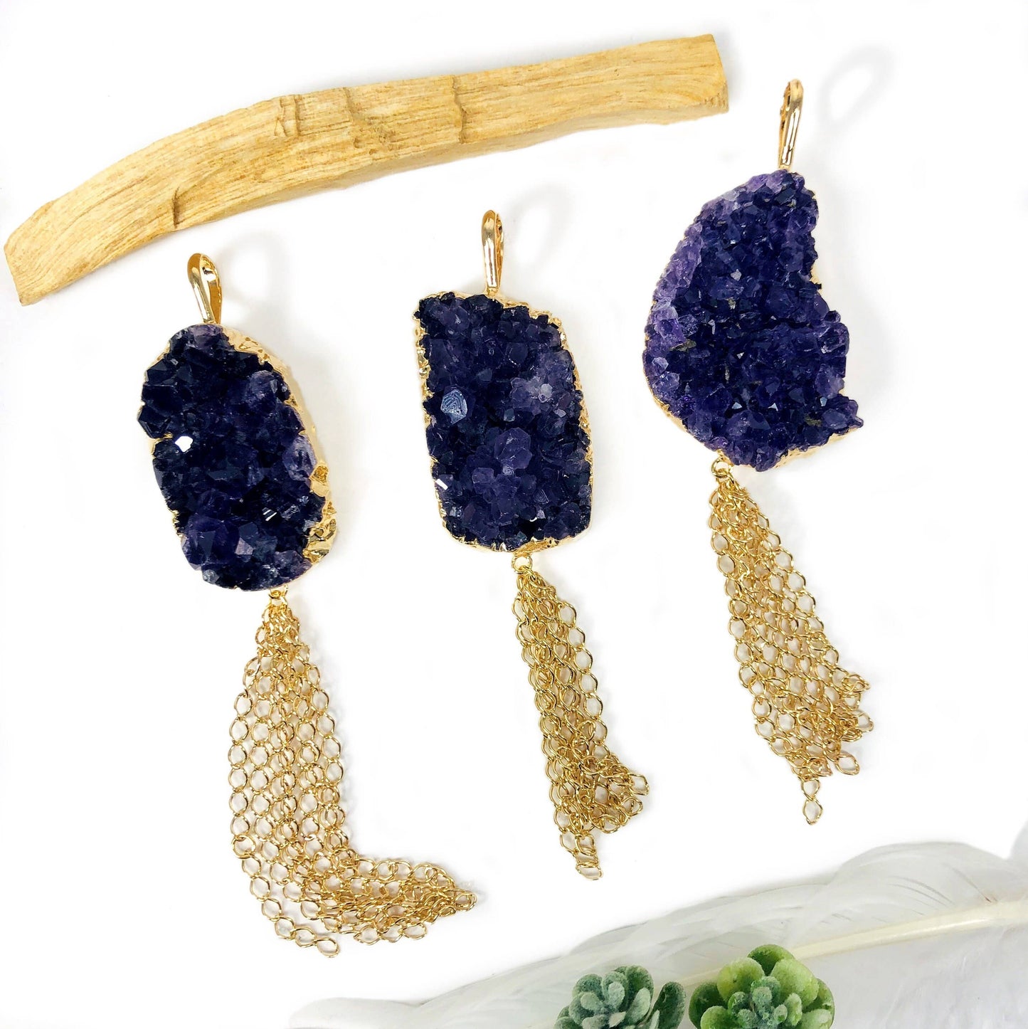 Amethyst Freeform Cluster Pendant Electroplated 24k Gold
