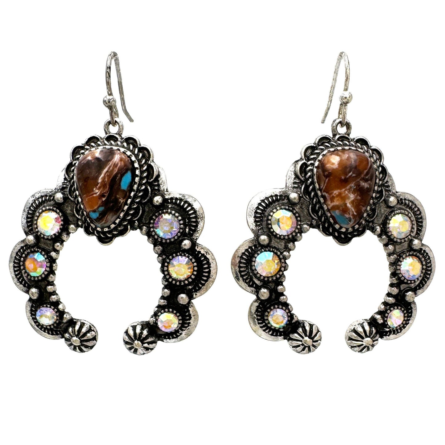Montana Boho/Western Spirit Jewelry: Bisbee Turquoise Squash Blossom AB Rhinestone Earrings