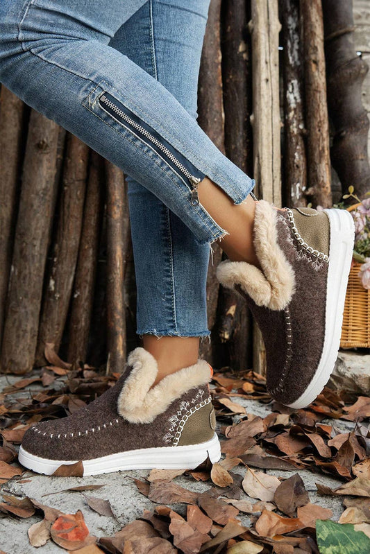 Montana Girl: Suede Stitching Patchwork Plush Lined Anklet Boots